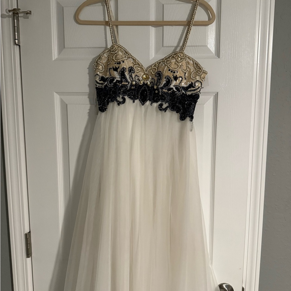 Sherri Hill Beaded Formal Gown- Ivory, Black and Gold